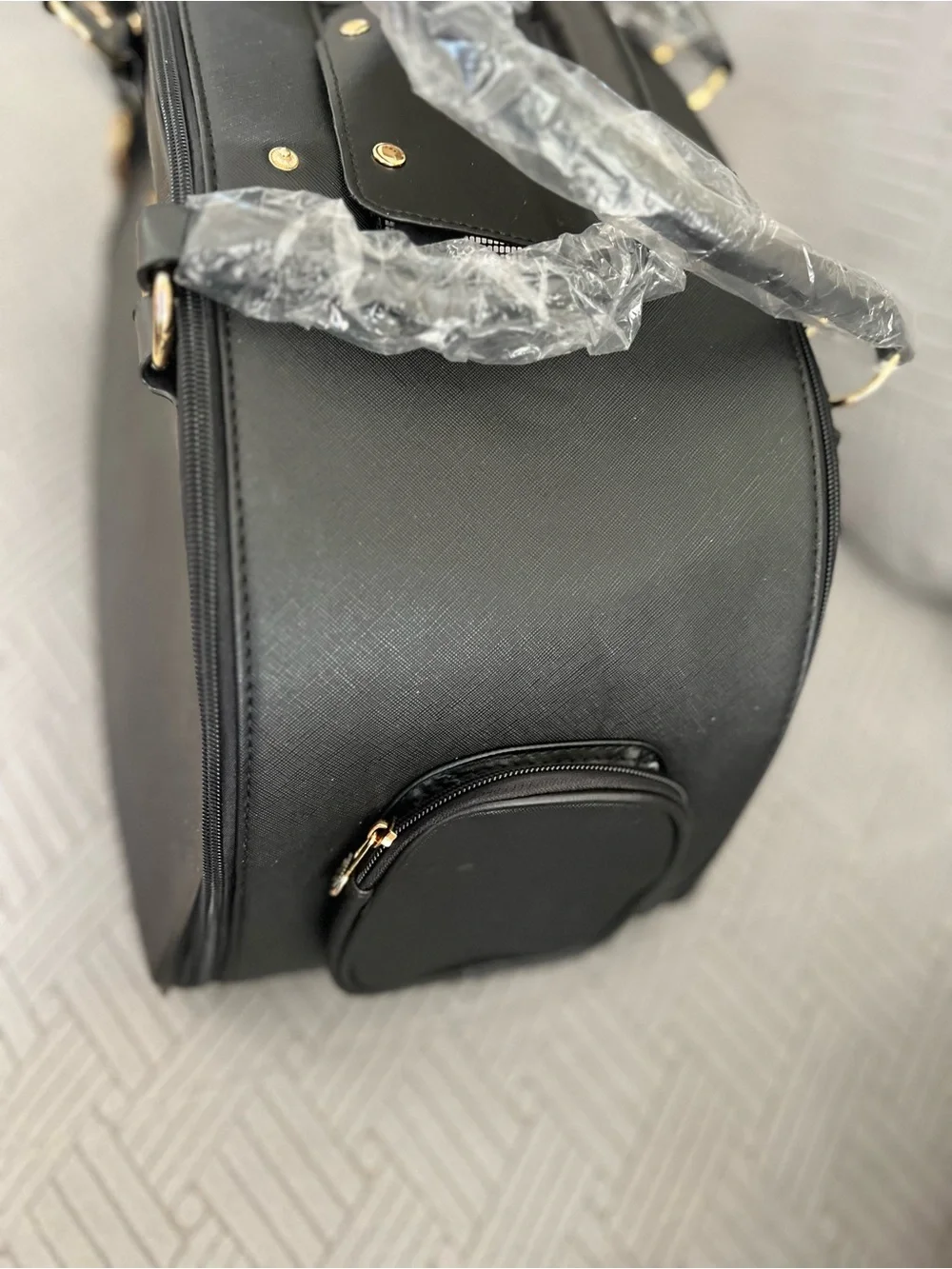 Black Small Pet Carrier Bag with Gold Accents